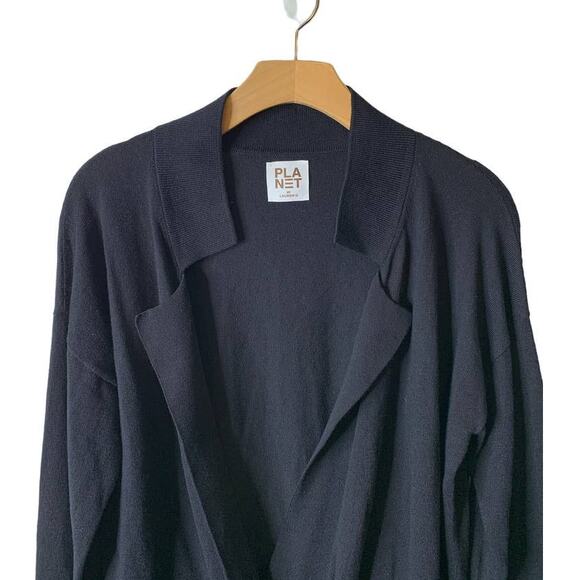 PLANET by Lauren G Black Pima Cotton Notch Collar One-Button Cardigan One Size - Picture 2 of 8